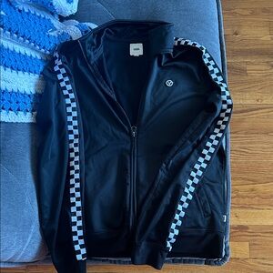 🛹 Vans Black & Checkerboard Sleeve Zipper Track Jacket
